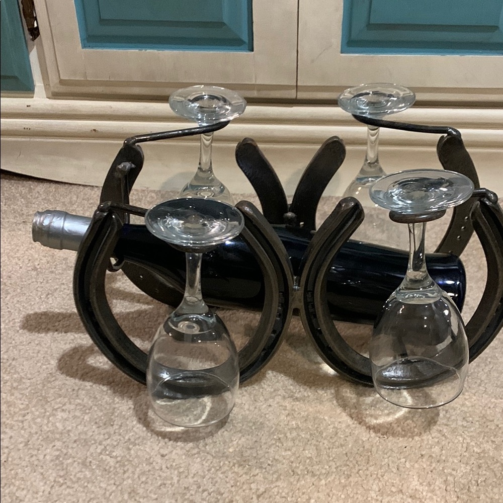Horseshoe Wine Bottle and Glass Holder